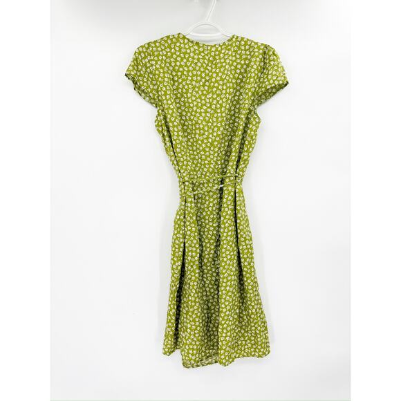 Reformation Zena Jessie Green Floral Print Short Sleeve Wrap Dress Size L - Picture 4 of 6